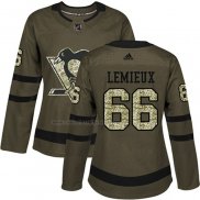 Camiseta Hockey Mujer Pittsburgh Penguins Mario Lemieux 2018 Salute To Service Verde Militar