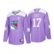 Camiseta Hockey New York Rangers Jesper Fast Autentico 2018 Fights Cancer Violeta