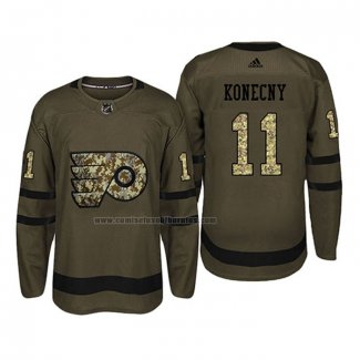 Camiseta Hockey Philadelphia Flyers Travis Konecny 2018 Salute To Service Verde Militar
