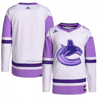 Camiseta Hockey Vancouver Canucks Blank Practice Autentico 2018 Fights Cancer Blanco Violeta