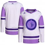 Camiseta Hockey Winnipeg Jets Blank Practice Autentico 2018 Fights Cancer Blanco Violeta