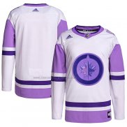 Camiseta Hockey Winnipeg Jets Blank Practice Autentico 2018 Fights Cancer Blanco Violeta