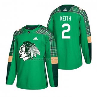 Camiseta Hockey Chicago Blackhawks Duncan Keith 2018 Dia de San Patricio Verde