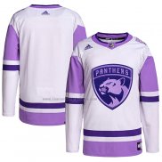 Camiseta Hockey Florida Panthers Blank Practice Autentico 2018 Fights Cancer Blanco Violeta