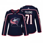 Camiseta Hockey Mujer Columbus Blue Jackets Nick Foligno Autentico Jugador Azul