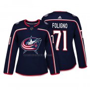 Camiseta Hockey Mujer Columbus Blue Jackets Nick Foligno Autentico Jugador Azul