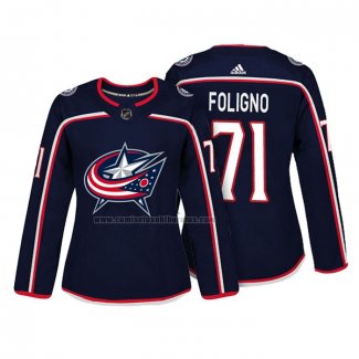 Camiseta Hockey Mujer Columbus Blue Jackets Nick Foligno Autentico Jugador Azul
