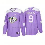Camiseta Hockey Nashville Predators Filip Forsberg Autentico 2018 Fights Cancer Violeta