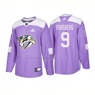 Camiseta Hockey Nashville Predators Filip Forsberg Autentico 2018 Fights Cancer Violeta