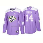 Camiseta Hockey Nashville Predators Mattias Ekholm Autentico 2018 Fights Cancer Violeta