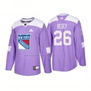 Camiseta Hockey New York Rangers Jimmy Vesey Autentico 2018 Fights Cancer Violeta