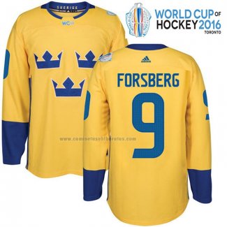 Camiseta Hockey Suecia Filip Forsberg Premier 2016 World Cup Amarillo