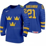 Camiseta Hockey Suecia Nils Hoglander Segunda 2020 IIHF World Junior Championship Azul