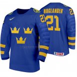 Camiseta Hockey Suecia Nils Hoglander Segunda 2020 IIHF World Junior Championship Azul