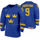 Camiseta Hockey Suecia Victor Soderstrom Segunda 2020 IIHF World Junior Championship Azul