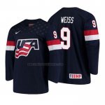 Camiseta Hockey USA Tyler Weiss 2018 IIHF World Championship Jugador Azul
