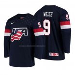 Camiseta Hockey USA Tyler Weiss 2018 IIHF World Championship Jugador Azul