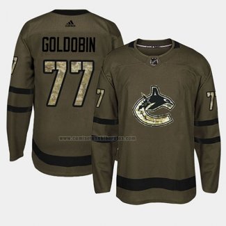 Camiseta Hockey Vancouver Canucks Nikolay Goldobin 2018 Salute To Service Verde Militar