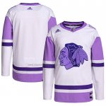 Camiseta Hockey Chicago Blackhawks Blank Practice Autentico 2018 Fights Cancer Blanco Violeta