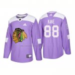 Camiseta Hockey Chicago Blackhawks Patrick Kane Autentico 2018 Fights Cancer Violeta