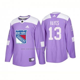 Camiseta Hockey New York Rangers Kevin Hayes Autentico 2018 Fights Cancer Violeta