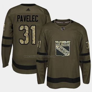 Camiseta Hockey New York Rangers Ondrej Pavelec 2018 Salute To Service Verde Militar