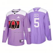 Camiseta Hockey Ottawa Senators Cody Ceci Autentico 2018 Fights Cancer Violeta