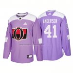 Camiseta Hockey Ottawa Senators Craig Anderson Autentico 2018 Fights Cancer Violeta