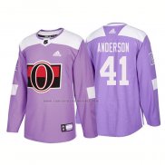 Camiseta Hockey Ottawa Senators Craig Anderson Autentico 2018 Fights Cancer Violeta