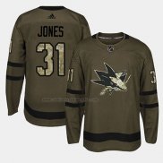 Camiseta Hockey San Jose Sharks Martin Jones 2018 Salute To Service Verde Militar