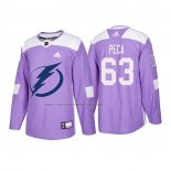 Camiseta Hockey Tampa Bay Lightning Matthew Peca Autentico 2018 Fights Cancer Violeta