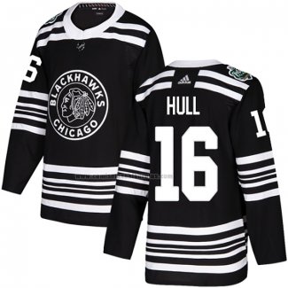 Camiseta Hockey Chicago Blackhawks Bobby Hull 16 Autentico 2019 Winter Classic Negro