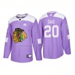 Camiseta Hockey Chicago Blackhawks Brandon Saad Autentico 2018 Fights Cancer Violeta