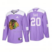 Camiseta Hockey Chicago Blackhawks Brandon Saad Autentico 2018 Fights Cancer Violeta