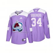 Camiseta Hockey Colorado Avalanche Carl Soderberg Autentico 2018 Fights Cancer Violeta