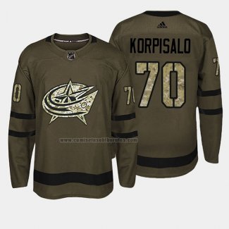 Camiseta Hockey Columbus Blue Jackets Joonas Korpisalo 2018 Salute To Service Verde Militar