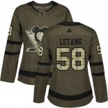Camiseta Hockey Mujer Pittsburgh Penguins Kris Letang 2018 Salute To Service Verde Militar
