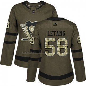 Camiseta Hockey Mujer Pittsburgh Penguins Kris Letang 2018 Salute To Service Verde Militar