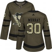 Camiseta Hockey Mujer Pittsburgh Penguins Matt Murray 2018 Salute To Service Verde Militar