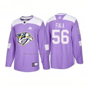 Camiseta Hockey Nashville Predators Kevin Fiala Autentico 2018 Fights Cancer Violeta
