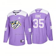 Camiseta Hockey Nashville Predators Pekka Rinne Autentico 2018 Fights Cancer Violeta