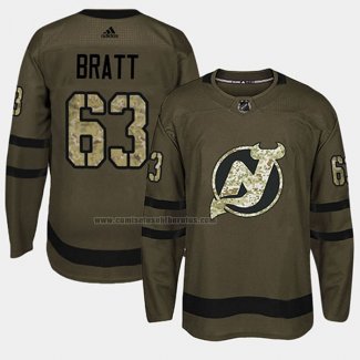 Camiseta Hockey New Jersey Devils Jesper Bratt 2018 Salute To Service Verde Militar