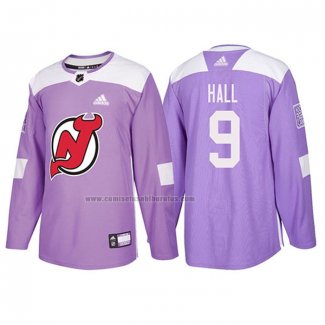 Camiseta Hockey New Jersey Devils Taylor Hall 2018 Fights Cancer Violeta
