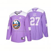 Camiseta Hockey New York Islanders Anders Lee Autentico 2018 Fights Cancer Violeta