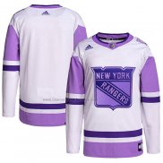 Camiseta Hockey New York Rangers Blank Practice Autentico 2018 Fights Cancer Blanco Violeta