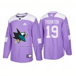 Camiseta Hockey San Jose Sharks Joe Thornton Autentico 2018 Fights Cancer Violeta