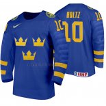 Camiseta Hockey Suecia Alexander Holtz Segunda 2020 IIHF World Junior Championship Azul