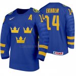 Camiseta Hockey Suecia Mattias Ekholm Segunda 2020 IIHF World Junior Championships Azul