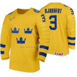Camiseta Hockey Suecia Tobias Bjornfot Primera 2020 IIHF World Junior Championship Amarillo