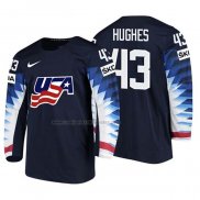 Camiseta Hockey USA Quinn Hughes 2018 IIHF World Championship Jugador Negro